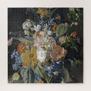 Jan Van Huysum - Poppies, Hollyhock, Morning Glory Jigsaw Puzzle