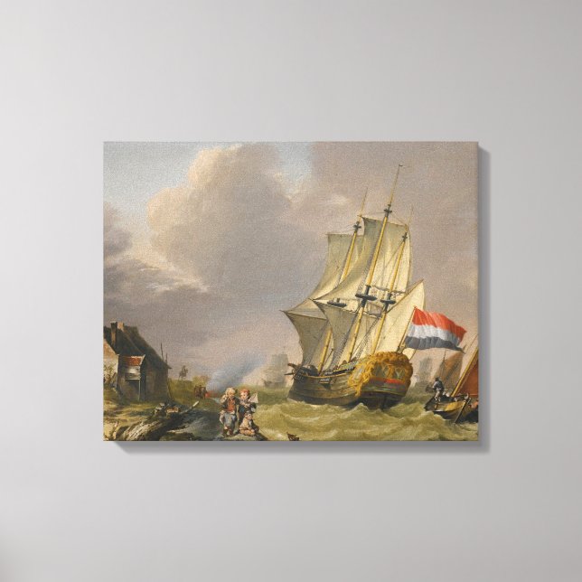 Jan van Os - Shipping In A Storm Off The Coast Canvas Print (Front)