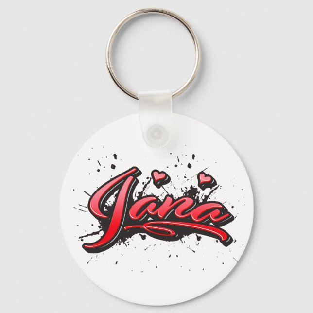 Jana red Heart Graffiti keychain (Front)