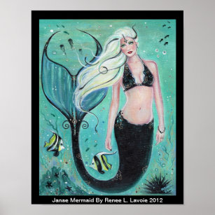 Janae Fantasy Mermaid art  ocean poster By Renee