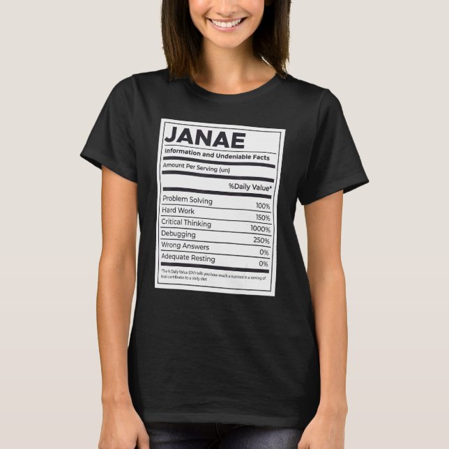 Janae Nutrition Information Problem Solving Hard W T-Shirt (Front)