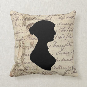 Jane Austen and transcript and silhouette, Cushion