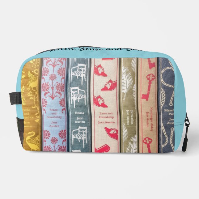 Jane Austen Books + Quote (blue) Dopp Kit (Front)