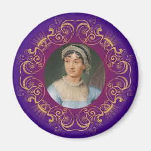 Jane Austen Colour Portrait in Gold Swirl Frame Magnet