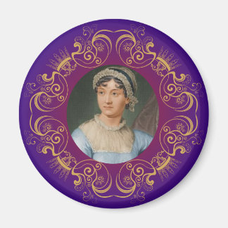 Jane Austen Colour Portrait in Gold Swirl Frame Magnet