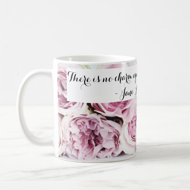 Jane Austen Emma Book Quote Pink Rose Floral Coffee Mug (Left)