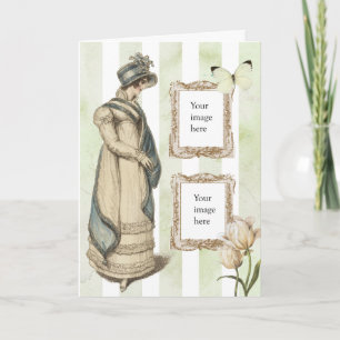 Jane Austen inspired vintage blue striped photo Card