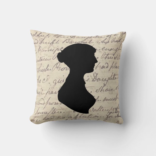 Jane Austen manuscript and silhouette, Cushion (Front)