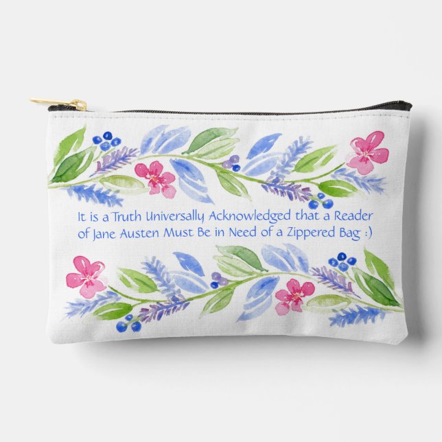 Jane Austen Motto Floral Accessory Pouch (Front)