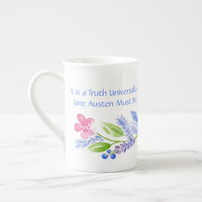 Jane Austen Motto Floral BONE CHINA Bone China Mug (Left)