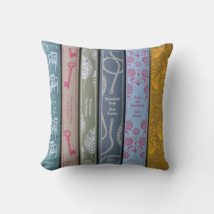 Jane Austen on one side and her books on the other Cushion