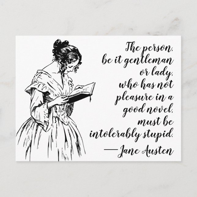 Jane Austen "Pleasure of a Good Novel" Quote Postcard (Front)