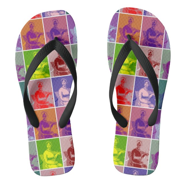 Jane Austen pop art colourful Flip Flops (Footbed)
