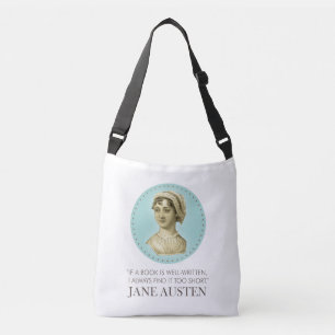 Jane Austen Portrait and Quote on Reading Crossbody Bag