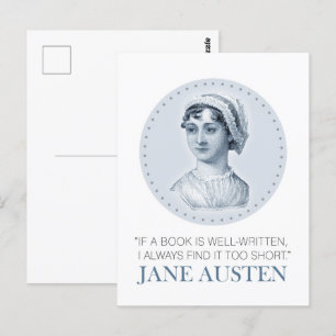 Jane Austen Portrait and Quote on Reading Postcard