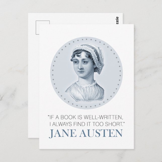 Jane Austen Portrait and Quote on Reading Postcard (Front/Back)