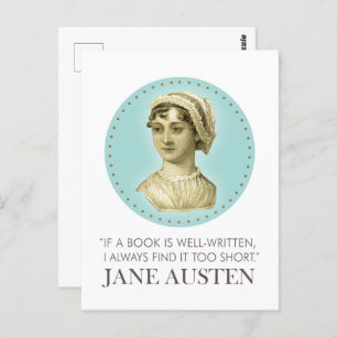 Jane Austen Portrait and Quote on Reading Postcard
