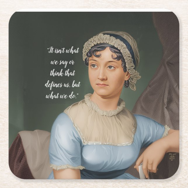 Jane Austen portrait and quote Square Paper Coaster (Front)