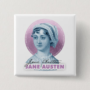 Jane Austen Portrait and Signature Pink 15 Cm Square Badge