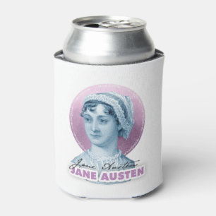 Jane Austen Portrait and Signature Pink Can Cooler