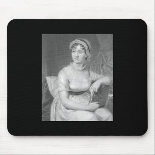 Jane Austen Portrait Black White and Grey Mouse Mat