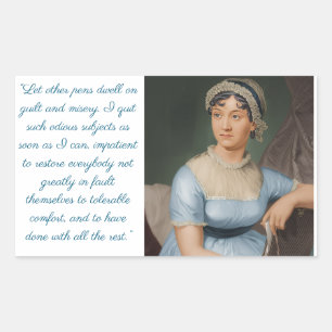 Jane Austen portrait plus quote (blue) Rectangular Sticker