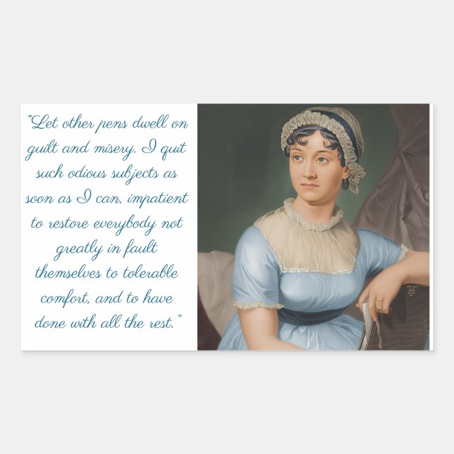 Jane Austen portrait plus quote (blue) Rectangular Sticker (Front)