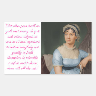 Jane Austen portrait plus quote (pink) Rectangular Sticker
