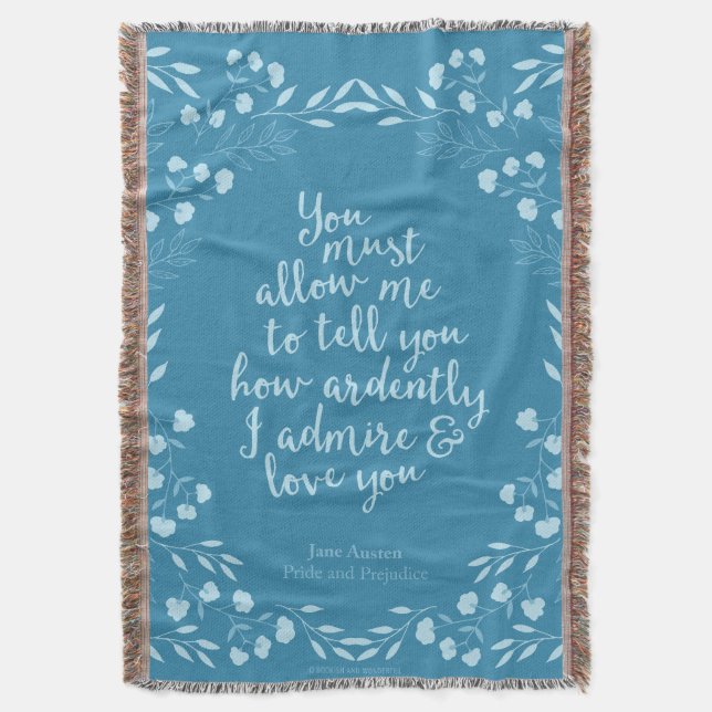 Jane Austen Pride and Prejudice Floral Love Throw Blanket (Front Vertical)