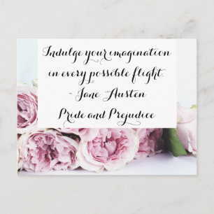 Jane Austen Pride & Prejudice Book Quote Pink Rose Postcard