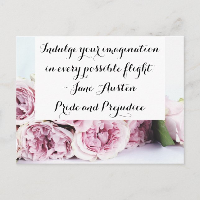 Jane Austen Pride & Prejudice Book Quote Pink Rose Postcard (Front)