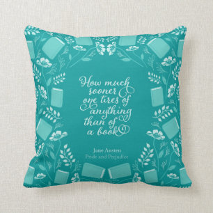 Jane Austen Pride & Prejudice Teal Floral Bookish Cushion