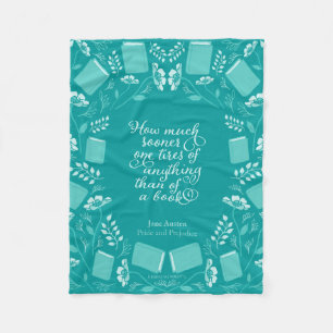 Jane Austen Pride & Prejudice Teal Floral Bookish Fleece Blanket