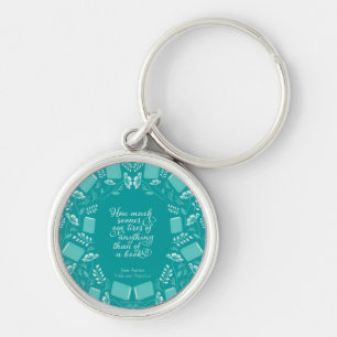 Jane Austen Pride & Prejudice Teal Floral Bookish Key Ring