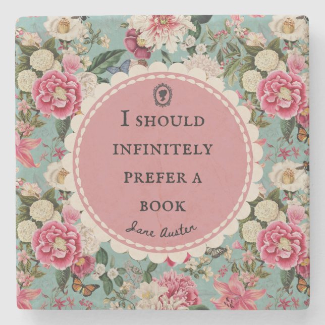 Jane Austen Quote Coaster Vintage Flowers (Front)