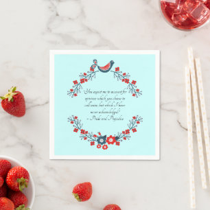 Jane Austen Quote, Pride and Prejudice Floral Napkin