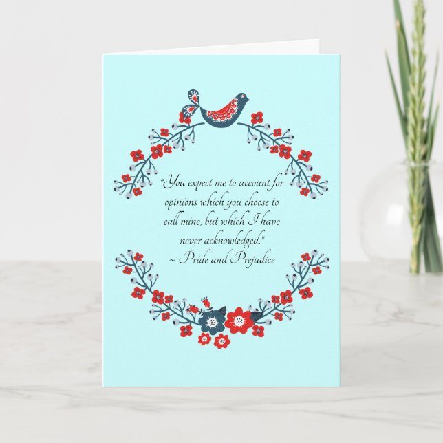 Jane Austen Quote, Pride and Prejudice Floral  Thank You Card (Front)