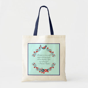 Jane Austen Quote, Pride and Prejudice Floral  Tote Bag