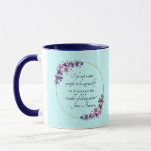 Jane Austen Quote with Purple Floral Gold Frame Mug