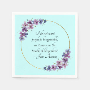 Jane Austen Quote with Purple Floral Gold Frame Napkin