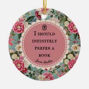 Jane Austen Quote with Vintage Flowers Ceramic Tree Decoration
