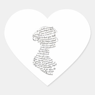 Jane Austen Quotes Calligram Heart Sticker