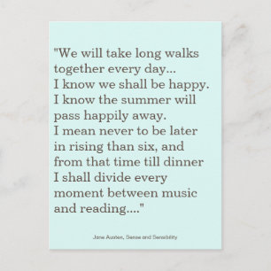 Jane Austen, Reading & Writing quote Postcard
