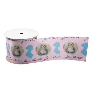 Jane Austen Satin Ribbon on Pink Background