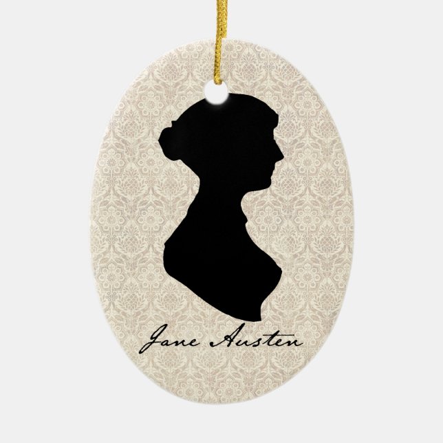 Jane Austen silhouette profile Ceramic Tree Decoration (Front)
