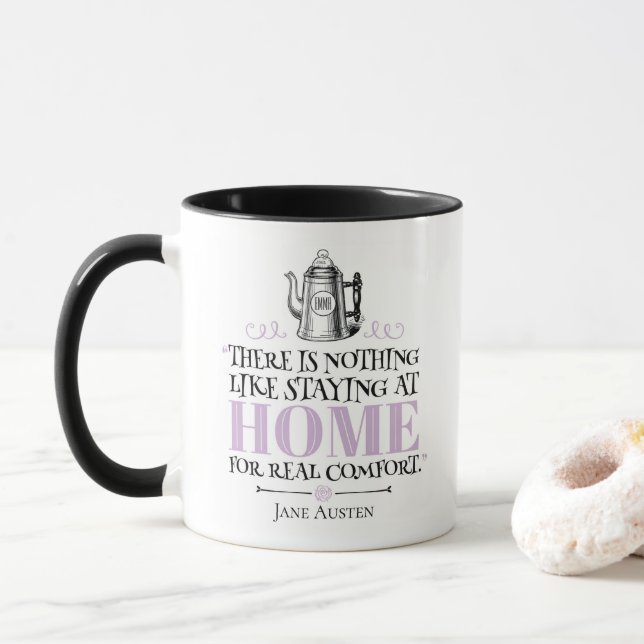 Jane Austen - Staying at Home - Coffee Pot Mug (With Donut)