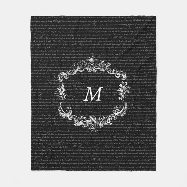 Jane Austen Text Black Personalised Fleece Blanket (Front)