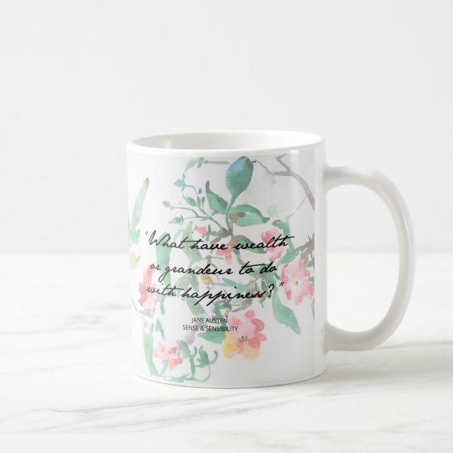 Jane Austen Watercolor Roses Quote Mug (Right)