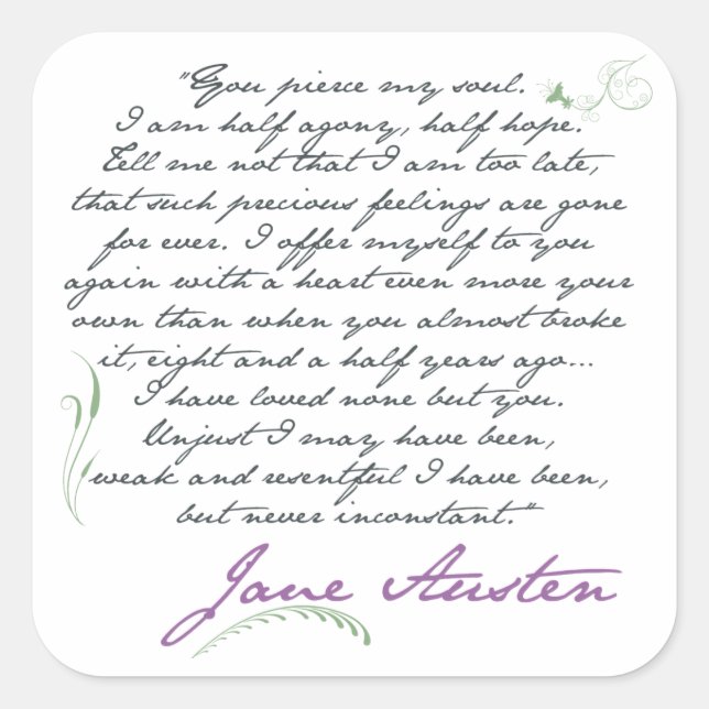 Jane Austen's Persuasion Quote #1 Square Sticker (Front)