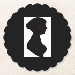 Jane Austen's Silhouette on Black Paper Coaster